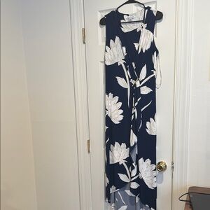 Navy Blue Floral Sleeveless Dress